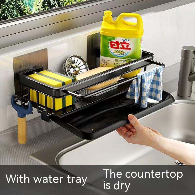 Kitchen Sponge Holder with Water Tray, 2 Tier Sink Caddy Organizer, Sink Box Dish Scrubber Holder, Soap Tray for Kitchen Counter Accessories & Storage Home Wall-mounted Sink Artifact