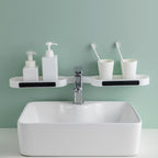Double-Tier Wall-Mounted Plastic Bathroom Storage Rack Corner Mounted Holder for Toilet Wash Table Sundries and Cleaning Tools Without Punching Holes-2pc