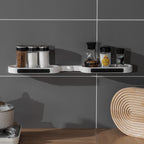 Double-Tier Wall-Mounted Plastic Bathroom Storage Rack Corner Mounted Holder for Toilet Wash Table Sundries and Cleaning Tools Without Punching Holes-2pc