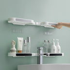 Double-Tier Wall-Mounted Plastic Bathroom Storage Rack Corner Mounted Holder for Toilet Wash Table Sundries and Cleaning Tools Without Punching Holes-2pc