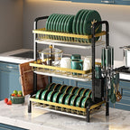 Dish Drying Rack: 3 Tier Dish Racks for Kitchen Counter and Sink | Large Dish Drying Rack with Drainboard & Utensil Holders - Carbon Steel | Elegant Design |  Dish Drainers Kitchen Organization and Storage
