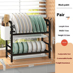 Large-Capacity Vertical Tableware Storage Rack -2Tier Detachable Draining Rack for Daily Dish Storage Made of Carbon Steel Metal