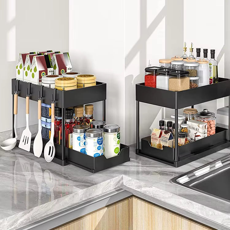 Pullable Bottom Drawer, Pull Out Organizer 2 Tier ,Kitchen Organizer ,Slide Out Sink Shelf Cabinet Storage Shelves, Storage for Kitchen Bathroom