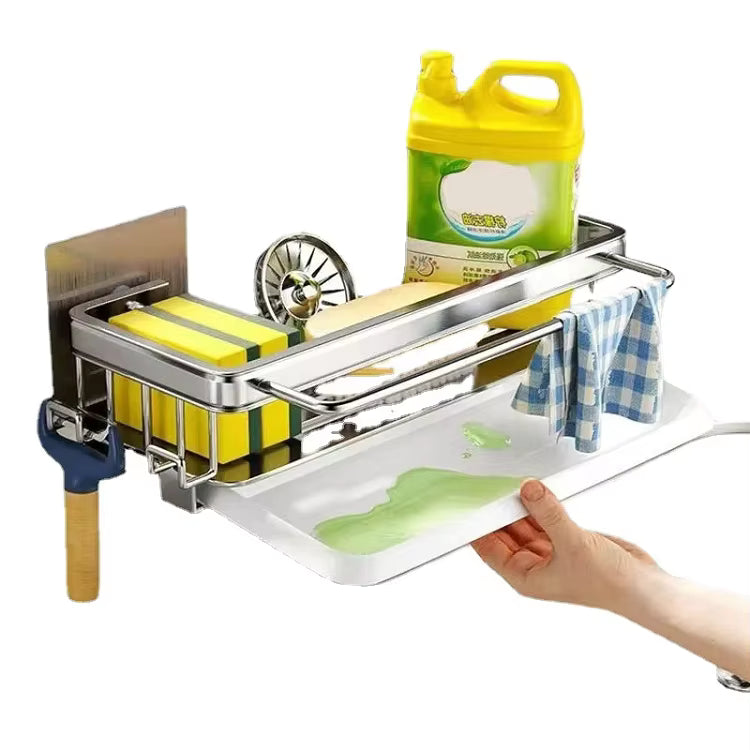 Kitchen Sponge Holder with Water Tray, 2 Tier Sink Caddy Organizer, Sink Box Dish Scrubber Holder, Soap Tray for Kitchen Counter Accessories & Storage Home Wall-mounted Sink Artifact