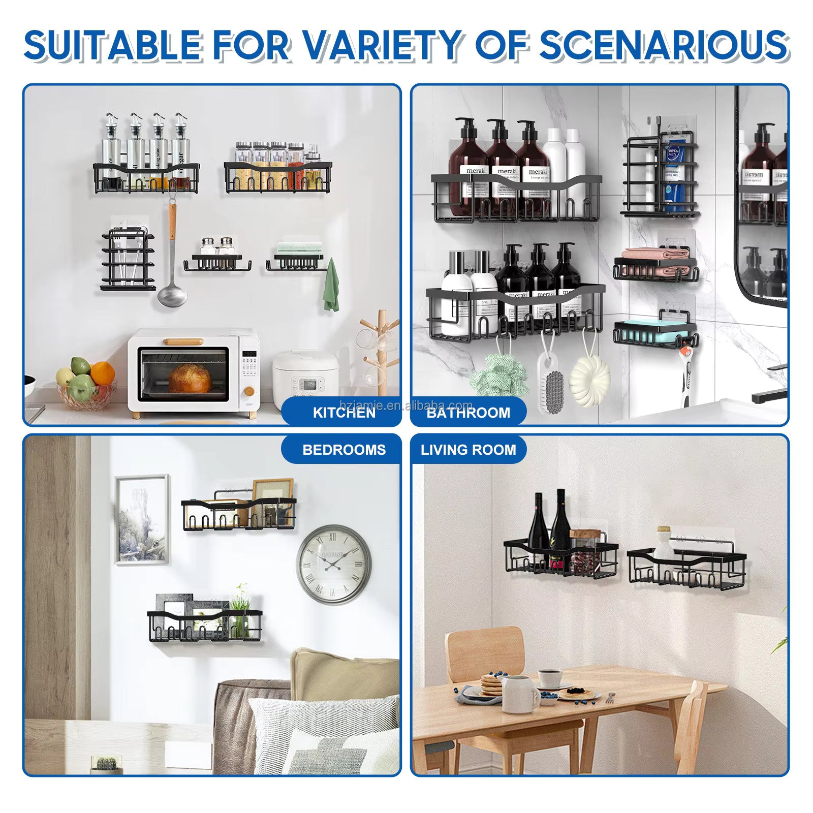 Adhesive Shower Caddy, 5 Pack Rustproof Stainless Steel Bath Organizers With Large Capacity, No Drilling Shelves for Bathroom Storage & Home Decor-XL Size