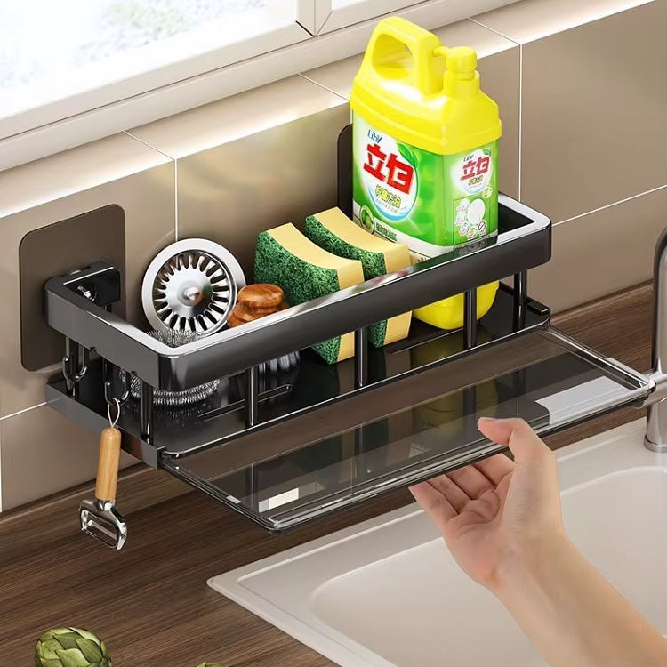 Kitchen Sponge Holder with Water Tray, 2 Tier Sink Caddy Organizer, Sink Box Dish Scrubber Holder, Soap Tray for Kitchen Counter Accessories & Storage Home Wall-mounted Sink Artifact