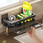 Kitchen Sponge Holder with Water Tray, 2 Tier Sink Caddy Organizer, Sink Box Dish Scrubber Holder, Soap Tray for Kitchen Counter Accessories & Storage Home Wall-mounted Sink