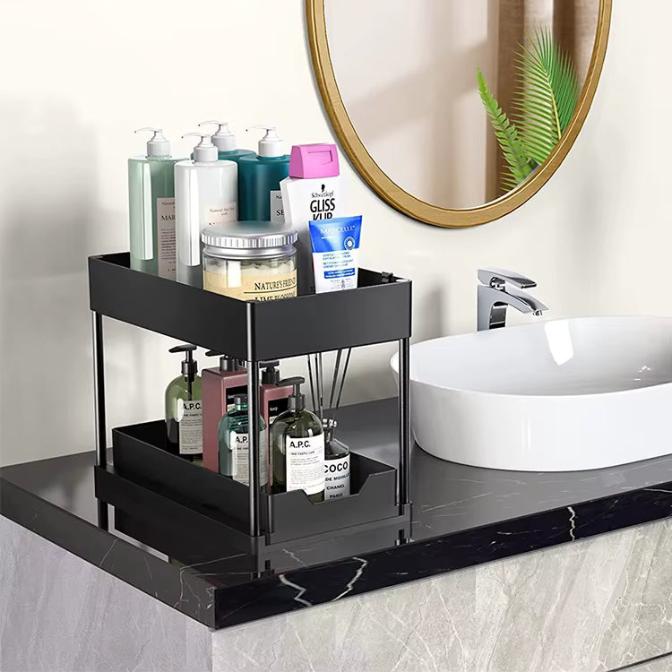 Modern Pullable Bottom Drawer, Pull Out Organizer 2 Tier ,Kitchen Organizer ,Slide Out Sink Shelf Cabinet Storage Shelves, Storage for Kitchen Bathroom Multipurpose Use
