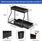 Modern Pullable Bottom Drawer, Pull Out Organizer 2 Tier ,Kitchen Organizer ,Slide Out Sink Shelf Cabinet Storage Shelves, Storage for Kitchen Bathroom Multipurpose Use