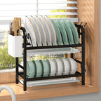 Large-Capacity Vertical Tableware Storage Rack -2Tier Detachable Draining Rack for Daily Dish Storage Made of Carbon Steel Metal