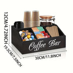 Coffee Station Organizer with Small Removable Dividers, Wooden Coffee Bar Accessories Storage For Countertop, Farmhouse Coffee Pod Holder Basket With Handle For Coffee Lover