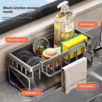 Carbon Steel Self-Drain Kitchen Sink Organizer Shelf Sink Caddy Sponge Holder Rustproof Under Home Carbon steel Metal Towel Storage Rack
