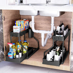 Modern Pullable Bottom Drawer, Pull Out Organizer 2 Tier ,Kitchen Organizer ,Slide Out Sink Shelf Cabinet Storage Shelves, Storage for Kitchen Bathroom Multipurpose Use