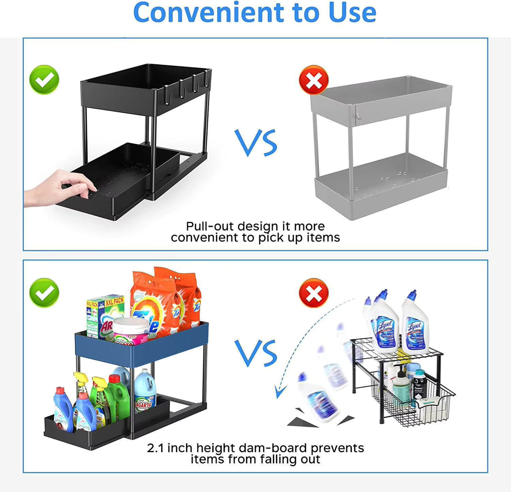 Modern Pullable Bottom Drawer, Pull Out Organizer 2 Tier ,Kitchen Organizer ,Slide Out Sink Shelf Cabinet Storage Shelves, Storage for Kitchen Bathroom Multipurpose Use