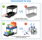 Modern Pullable Bottom Drawer, Pull Out Organizer 2 Tier ,Kitchen Organizer ,Slide Out Sink Shelf Cabinet Storage Shelves, Storage for Kitchen Bathroom Multipurpose Use
